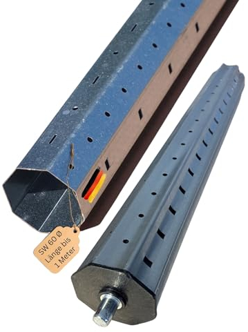 Rollwin Rolladenwelle SW60 LÄNGE 70cm mit Teleskoprohr 50cm für Rolladen Verlängerung für Rollladen bis 1m Breite Stahlwelle Rolladenhalterung Rolladen Stange Achtkantstahlwelle Rollladen Welle