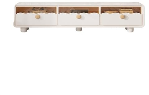 GLigeT TV Lowboard Abgerundete Ecke weißer TV-Schrank, moderner minimalistischer Wohnzimmer-Home-TV-Schrank mit 3 Trennwänden und Schubladen Fernsehtisch für TV