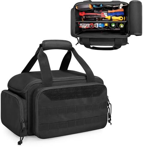 Rexmica 31 CM Werkzeugtasche für Männer mit rutschfestem und dick gepolstertem Boden, Taktische Tasche, Multifunktionale Arbeitstasche für Handwerker, Elektriker, Schreiner, Schwarz