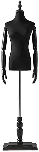VNNHGB Weiblicher Schaufensterpuppen-Torso, Schwarze weibliche Schneiderpuppe mit verstellbarem Ständer und flexiblen Armen, Leichter Schaufensterpuppen-Torso, Halbkörper für Kleidung, T-