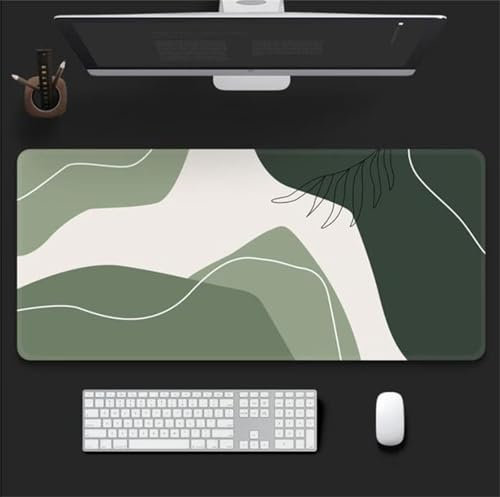 XXL Gaming Mauspads 1200x600x2mm Weiß Grün Mauspad Groß Schreibtischunterlage Langlebig und Anti-Rutsch mit vernähte Kanten für Home Office Arbeit Spiel
