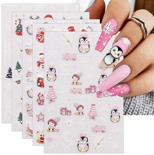 JMEOWIO Nagelsticker Weihnachten 6 Blatt Nail Art Sticker Selbstklebend Nagelaufkleber Schneeflocke Winterurlaub Niedlich Dekoration Nageldesign Zubehör