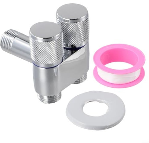 Besttoolifes G1/2 1 In Two Out Doppio Controllo Lavatrice Rubinetto WC Triangolo Valvola Doppia Presa con Controllo Autonomo per Bagno WC Bidet Spruzzatore (Argento)