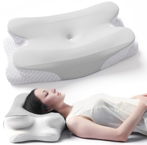 RUMMY Ergonomisches Nackenstützkissen aus Memory Foam,Abnehmbarer,Waschbarer Bezug,für Seiten- und Bauchschläfer (Grau)
