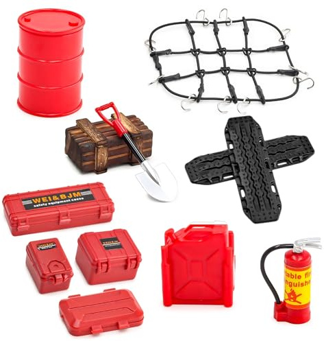 Ezweiji Accessoires pour RC Crawler 1/18 1/24, Décoration de Toit de Voiture RC avec Filet de Bagages & Kit Scale Deko Adapté aux Modèles 1:18/24 comme Traxxas TRX4M,Axial SCX24,FCX24 (Rouge & Rouge)