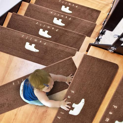 Naturepanda 15 Pcs Alfombra de Escalera,Alfombrilla Autoadhesiva de Escalera,Interior Alfombrillas de Escalera,Antideslizante,Proteger,para familias con niños,Personas Mayores y Mascotas.