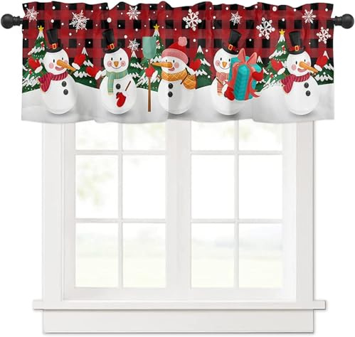 MLordoarf Scheibengardinen mit Weihnachten Muster Kurz Küchengardinen durch Tunnelzug Bistrogardine Kinderzimmer Kurzstores Weihnachtsgardine HxB 45x145cm