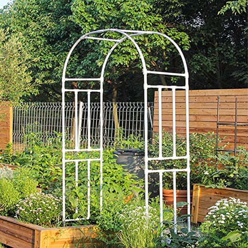 Pérgola grande de metal con enrejado de jardín, soporte para plantas trepadoras, arco, arco, resistente a la intemperie, pérgola para patio al aire libre, color blanco, 200 cm x 240 cm