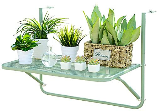 JXIPANUL Balkon-Hängetisch, klappbarer Bartisch mit Geländer, Beistelltische für den Außenbereich, Pflanzenblumenregal, höhenverstellbares, atmungsaktives, rostfreies Netz, platzsparend für