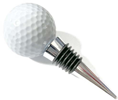 Golden/Siver/Rose Gold/Black/White Color Real Novelty Golf Ball red Wine Bottle Stopper, Wine top Decoration, Ideal Wine Cork Gift for Wine Golf Lover (White)