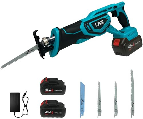 Sierra universal, sierra de vaivén de batería, velocidad variable de 0-2800 spm, con 2 x 4,0 Ah 48 V batería, longitud de carrera de 22 mm, 4 hojas de sierra, cargador rápido, ideal para cortar madera