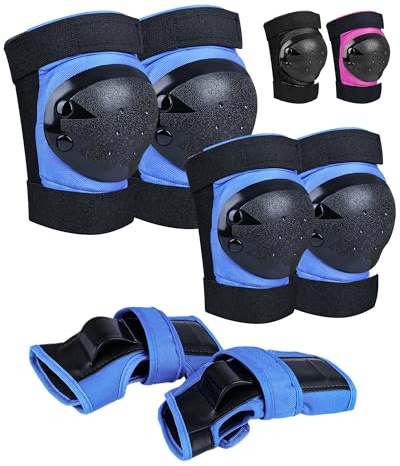 iMoebel Schützer Schonerset 6 in 1 Inliner Protektoren Set Kinder Schutzausrüstung, Verstellbare Knieschoner Ellenbogenschützer Handgelenkschoner für Skaten Fahren Roller Skateboard, Blau S