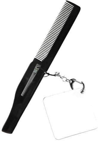 NOLITOY Faltbarer Bartkamm Feinzahnig Klein Aus Acryl Mit Schlüsselanhänger Und Quadratischem Spiegel Für Herren Reisetasche