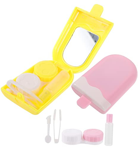 HAMPPLIES 2 Stück Kontaktlinsen Organizer Klein Tropffest Kunststoff Eiscreme Aufbewahrungsbox Reise Linsenbehälter für Kontaktlinsenpflege Zufällige Farbe