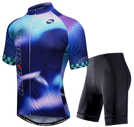 sponeed Radtrikot Kurzarm-Anzüge Herren Fahrradbekleidung Rennrad gepolsterte Fahrradshorts Outfits, Mehrfarbig, Groß