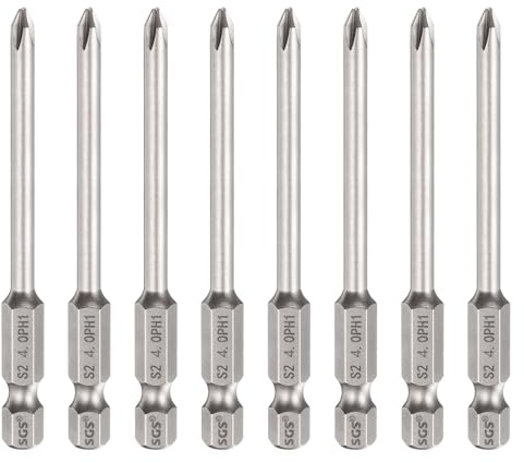sourcing map 8 punte per cacciavite Phillips PH1 da 1/4, codolo esagonale, 75 mm, lunghezza 0,4 cm, punte magnetiche a croce in acciaio S2, cacciavite industriale per utensili elettrici, grigio
