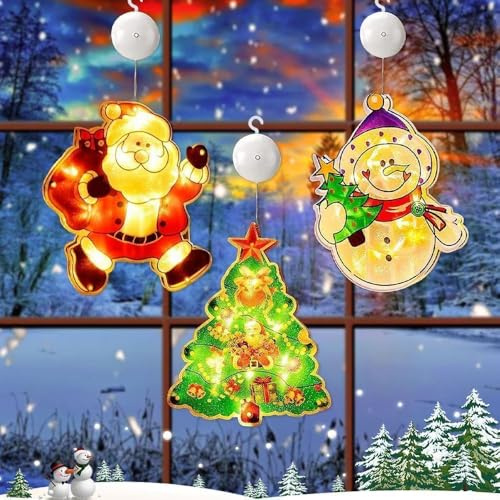 yotutun 3 x Lampada a ventosa per natale, Luci Appese A Ventosa Di Natale, LED Finestra Appeso Luci Decorazione Natales Ideale per decorazione Natalizi Balcone Festa