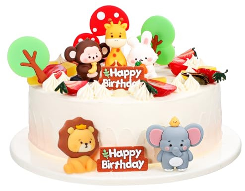 GALPADA Jungle Tierfiguren Weiche Kuchen Deko mit Elefant Tiger Affe Giraffe Hase und Pilz Shower Geburtstag Tiermotive Einfach zu Platzieren Vielseitig Einsetzbar