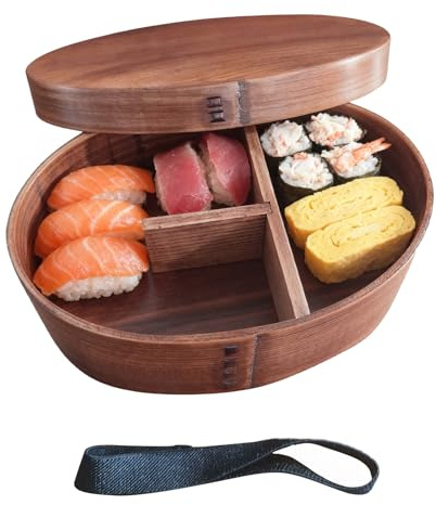 Gungtj Loncheras, correa elástica portátil a prueba de fugas, de aperitivos japonesa de madera, para alimentos, escuela, adultos, viajes, sushi, bebés, ensaladas