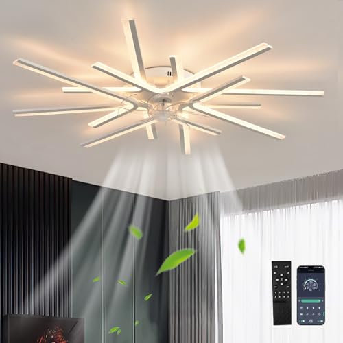 Ventilador de Techo con Luz Modernos Grandes y Sencillos Lampara Ventilador Brillo Ajustable 6 Velocidades Reversible Mando a Distancia Temporizador Silencioso Función Memoria para Dormitorio, Blanco