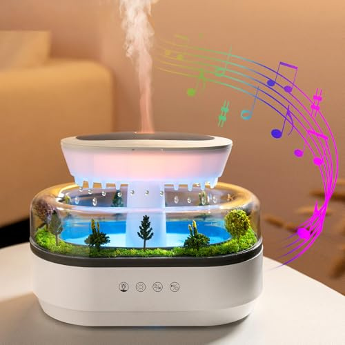 250ML Raindrop Humidifier & Essential Oil Diffuser, Ultrasonic Humidifier with Soothing Rain Sounds, 7-Color LED Mood Light, Auto Shut-Off, Perfect for Bedroom, Office, Yoga & Relaxation