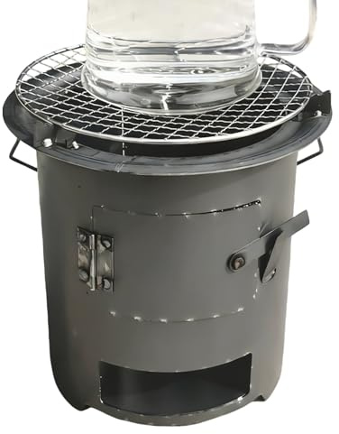 Poêle à fusée, ustensiles de cuisine d'extérieur avec grille et pinces | Poêle à bois pour camping - Pour survie, randonnée, voyage en camping-car, extérieur, jardin, patio