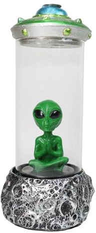 Ebros Gift UFO Outer Space Extra Terrestrial Green Roswell Alien Yoga Meditation in Spaceship Capsule Backflow Cone Incense Burner Holder with Cascading Smoke Fog