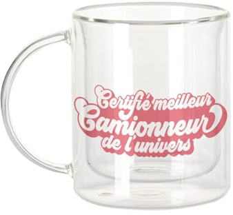 Fabulous Dubbelväggig glasmugg - certifierad bästa lastbilschaufför i universum lastbil vägtransport - kaffekopp och isolerad 330 ml hängande effekt mot buller, tryck i Frankrike