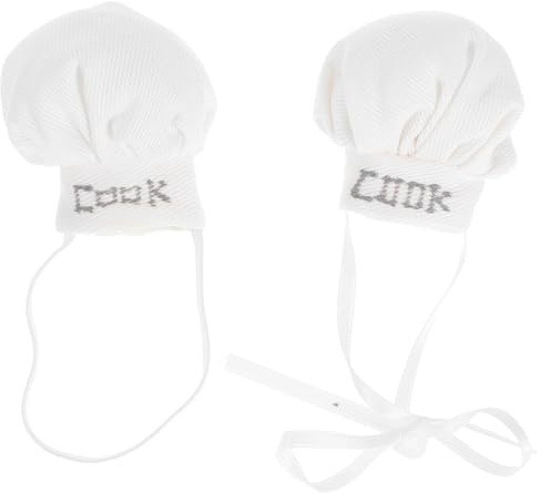 Healvian 2pcs Mini Plush Chef Hats for Dolls 10-15cm Small Cotton Cooking Caps with Elastic Band and Ribbon for Doll Accessories and Role Play