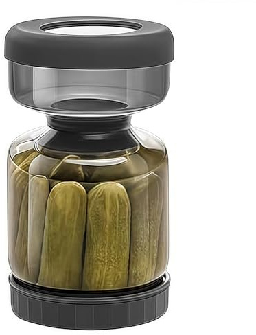 Gurkenglas zum Umdrehen 1L, Einlegeglas mit Sieb und Luftdichtem Deckel, Pickle Jar Glas Behälter für Gurken Oliven Kimchi Jalapenos, Auslaufsicheres Fermentierglas mit Sanduhr Flip Design (Grau)
