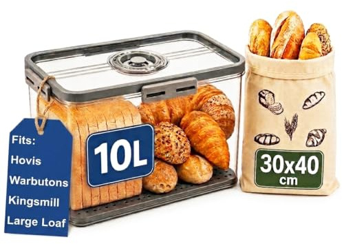 MAGLA Bread Bin with Reusable Bread Bag Large Airtight Bread Storage Container for Kitchen Counter. Plastic Bread Bin Storage Box for Sourdough, White Bread etc. Kitchen Storage Box with Lid
