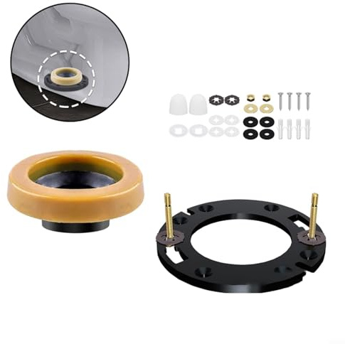KiraKira Kit di riparazione flangia WC con cera extra spessa per anello, flangia in PVC e bulloni in ottone, guarnizione a prova di perdite, tubi di scarico da 3-4 pollici, soluzione pavimenti
