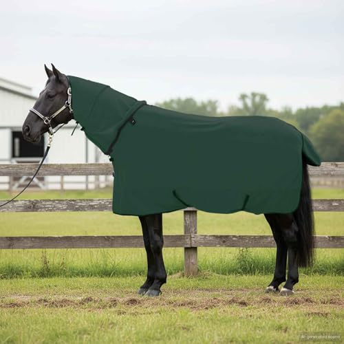 Nqyjm Coperta per cavalli, 135 cm, in poliestere, traspirante e leggera, per allenamento, stalla e trasporto, senza copertura per il collo, verde scuro