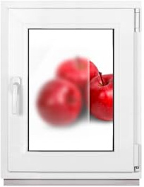 Framex Finestra per bagno bianco doppio vetro smerigliato, 45 x 55 cm, DIN destra, finestra in plastica PVC satinato, 450 x 550 mm, inclinazione girevole 32 mm (maniglia sinistra)