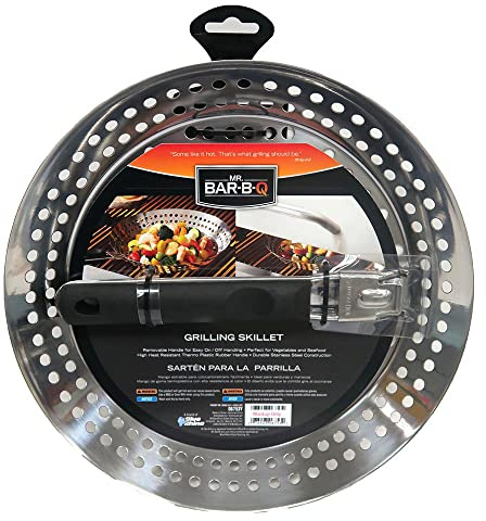 12 Stainless Steel Grill Skillet & Deep Fryer Strainer Basket with Removable Handle - BBQ Grill Pan for Seafood & Vegetables - Outdoor Camping & Backpacking Grilling Accessory by Mr. Bar-B-Q 06753Y
