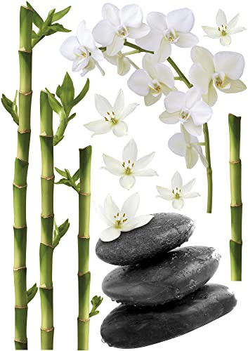 Sticker autocollant décoratif Zen 68x48cm, photo tiges bambou, galets et orchidées. Décorez votre intérieur avec ce sticker autocollant Zen !