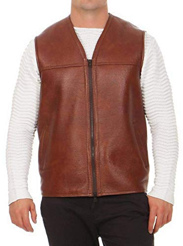 Hollert Herren Lammfellweste FIRMINIUS ohne Kragen Cognac Weste Lederweste Fellweste 100% Merino Schaffell Größe 4XL