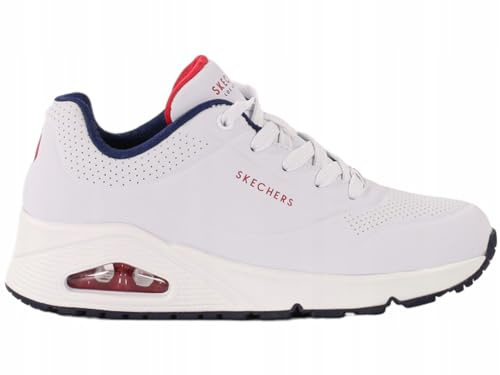 Skechers Damen UNO Stand ON AIR Sneakers, WNVR White Durabuck / navy & red trimm, 37.5 EU