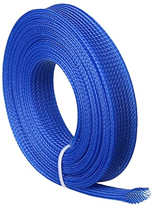 Othmro 9.8FT PET Flexible Expandable Braided Cable Sleeve, 14mm Width Wire Loom Sleeving and Organizer, Protect for TV, Audio, PC Cords from Pets Chewing Blue 1pcs
