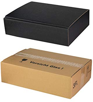 5x Versand-Set / 3er Flaschen Geschenkkarton Schwarz, Leinenoptik + Versandkarton