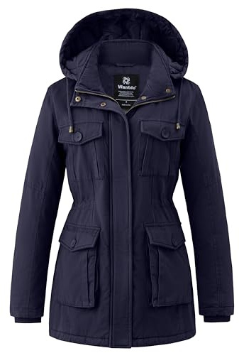 Wantdo Klassisk bomullsjacka varm fleece rock vinter utomhus parkas jacka medium vindtät ytterplagg kappa, blå, L