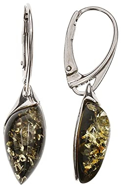 Pendientes de ámbar de Artisana, pendientes verdes de ámbar y plata de ley 925 rodiada