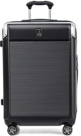 Travelpro Platinum Elite Hardside erweiterbares aufgegebenes Gepäck, Spinner mit 8 Rädern, TSA-Schloss, Hartschalen-Koffer aus Polycarbonat, Schattenschwarz, kariert, mittelgroß, 70x46x34 cm