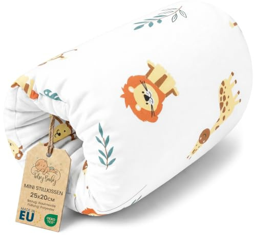 Totsy Baby Kleines Stillkissen 20 cm – Stillmuff Armkissen für Mama und Papa beim Füttern mit Flasche – Breastfeeding Pillow aus Baumwolle waschbar für die Wickeltasche Safari Weiß