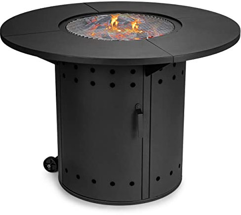 Ultranatura Ambiente Feuertisch Rund, Kohle, Grill, Ambiente inkl. Regenhaube, Grillrost, erweiterbar, Holzkohle, Feuerstelle, BBQ, Schwarz