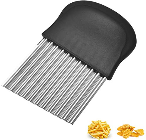 iTauyees Taglia Verdura, Tagliapatate Ondulato in Acciaio Inossidabile, per Tagliare Frutta, Verdura e Insalata (Nero)