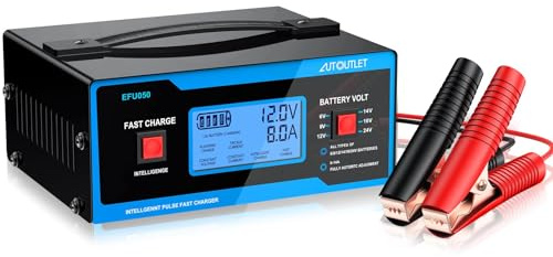 AUTOUTLET 6/8/12/14/24V bilbatteriladdare Smart bilbatteriladdare och underhållare 0-10A Helautomatisk bilbatteriladdare med kabelklämmor