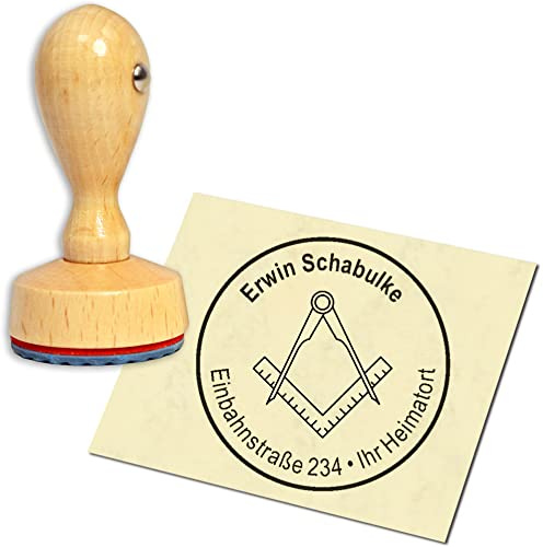 Stempel Adressstempel Holzstempel - Freimaurer - rund ∅ 40mm personalisiert als Firmenstempel Namensstempel Bürostempel