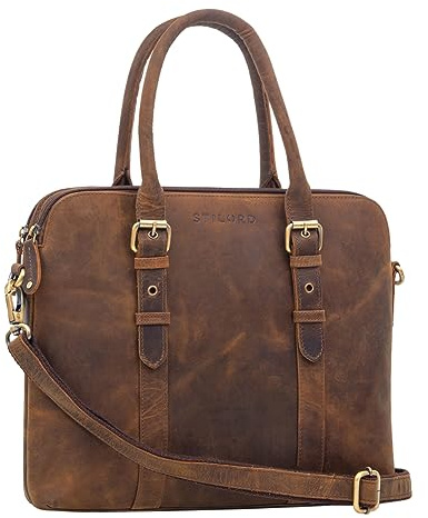 STILORD Eden Businesstasche Damen Leder Vintage Handtasche für 13.3 Zoll Laptop Tablet Elegante Umhängetasche für Büro Uni Hochwertiges Echtleder Farbe:vinto - braun