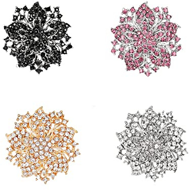 4 st blandade set kristallbroscher, blomsterbroschstift, bröllopsbrosch nål för bröllopsfest heminredning och gör-det-själv julhantverk (flerfärgad), Metall
